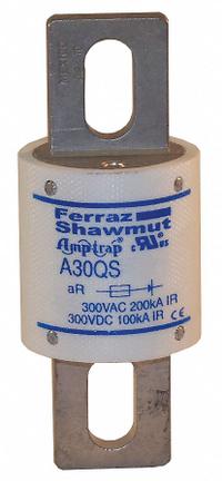 Semiconductor Fuse: A30QS Series, Fast-Acting, 500 A, 300 V AC, 300 V DC DC Volt Rating (MPN A30QS500-4). Key specifications — Series: A30QS; Brand: MERSEN; Voltage Type: AC/DC.