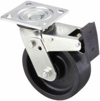 APPROVED VENDOR Plate Caster: Swivel, Total Lock, Polypropylene, 6 in Wheel Dia., 2 in Wheel Wd (MPN P21S-PB060R-14-TB). Key specifications — Brand: APPROVED VENDOR; Wheel/Tread Color: Black; Roll Up: Swivel with Total Lock.