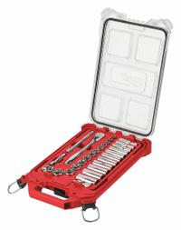 MILWAUKEE Ratchet & Socket Set: 3/8 in Drive, 28 Piece, 6-Point, SAE, 1/4 in to 1 in (MPN 48-22-9481). Key specifications — attr1224269: 3/8 in; attr1204638: Drive Tools Included; attr1204650: 1/4 in to 1 in; attr1204673: Socket Bits Not Included; attr1204681: Wrenches Not Included; attr1204688: MILWAUKEE; attr1224230: Friction; attr1206170: Standard Sockets.