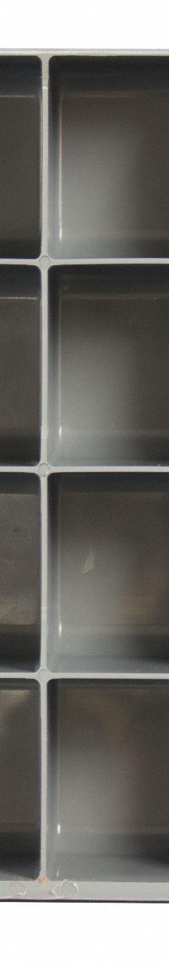 Compartment Drawer Insert: 18 in x 12 in x 3 in, 24 Compartments, 0 Dividers, Gray (MPN 124-95-24-IND). Key specifications — Color: Gray; Compartment HxWxD: (4) 3-25/32 in x 2-27/32 in; Removable Dividers: No; Compatible Manufacturer Model Number: 123-95; Brand: DURHAM MFG.