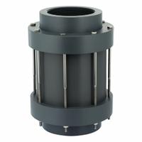 PLAST-O-MATIC Check Valve: Poppet, Inline Valve Body, 1 1/2 in Pipe Size, PVC, For Corrosives Media (MPN CKS150VT-NC-PV). Key specifications — Brand: PLAST-O-MATIC; Poppet Material: FKM.
