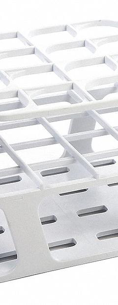 Tube Rack: 3 5/8 in Overall Wd, 4 7/8 in Overall Ht, 4 3/4 in Overall Lg, POM, White, (16) Wells (MPN HS27504A). Key specifications — Material: POM; Mounting Location: Benchtop; Color: White; Product Type: Test Tube Rack; Total Holding Capacity: (16) Wells; Brand: HEATHROW SCIENTIFIC.
