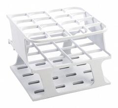 Tube Rack: 3 5/8 in Overall Wd, 4 7/8 in Overall Ht, 4 3/4 in Overall Lg, POM, White, (16) Wells (MPN HS27504A). Key specifications — Material: POM; Mounting Location: Benchtop; Color: White; Product Type: Test Tube Rack; Total Holding Capacity: (16) Wells; Brand: HEATHROW SCIENTIFIC.