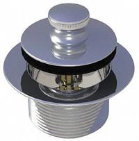 WATCO Drain Stopper: Brass, Chrome-Plated, 2 in Overall Dia, Push and Pull, 2 7/8 in Fits Drain Size (MPN 38325-CP). Key specifications — Color: Silver; Includes: Strainer Body; Material: Brass.