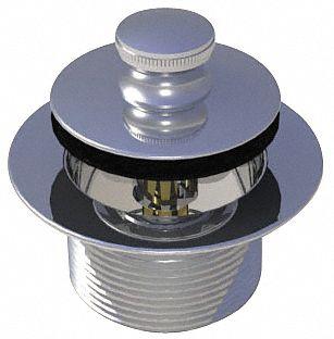 WATCO Drain Stopper: Brass, Chrome-Plated, 2 in Overall Dia, Push and Pull - Bathtub Drain Stoppers