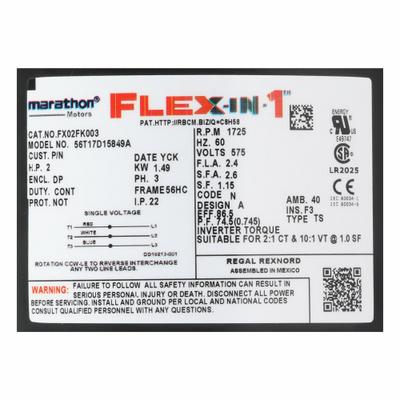LEESON General Purpose Motor: C-Face/Universal Mount, Open Drip Proof, 2 hp, 575V AC - Leeson Flex-In-1 3-Phase General Purpose AC Motors