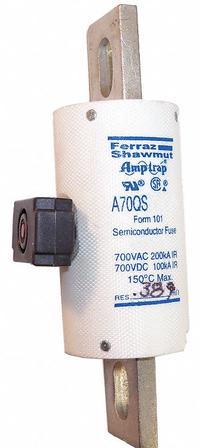 Semiconductor Fuse: A70QS Series, Fast-Acting, 250 A, 700 V AC, 700 V DC DC Volt Rating, Indicating (MPN A70QS250-4IL). Key specifications — Series: A70QS; Brand: MERSEN; Voltage Type: AC/DC.