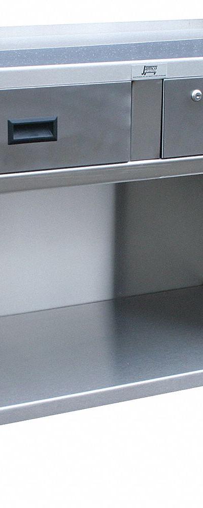 JAMCO Corrosion-Resistant Stainless Steel Mobile Workstation: 36 in x 18 in - Mobile Cabinet Benches with Open Storage & Drawers