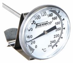 THERMCO Dial Pocket Thermometer: 0°C to 250°C, +/- 1% Accuracy, 8 in Stem Lg, Celsius (MPN ACCG250C). Key specifications — Accuracy: +/- 1%; Brand: THERMCO; Temperature Units: Celsius.