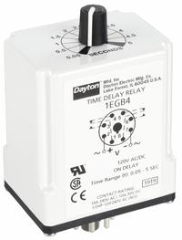 DAYTON Single Function Time Delay Relay: Socket Mounted, 120V AC/DC, 10 A, 8 Pins/Terminals (MPN 1EGB4). Key specifications — Brand: DAYTON.