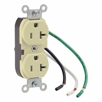 LEVITON Duplex Receptacle Outlet: Duplex, 5-20, Ivory, 125V AC, 20 A - General Purpose Receptacles