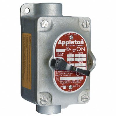 APPLETON ELECTRIC Motor Switch: 1 Gang, 3 Poles, 30 A, 1 in Hub Dia, Feed Through - Enclosed Hazardous-Location Manual Motor Switches
