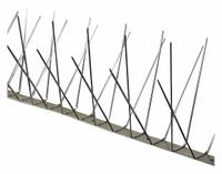 BIRD BARRIER Bird Repellent Spikes: Std, Stainless Steel Base, Silver, 102 ft Overall Lg (MPN BP-S4100). Key specifications — Brand: BIRD BARRIER; Spike Material: Stainless Steel; Targeted Birds: Pigeons; Base Material: Stainless Steel; Ledge Width: Standard.