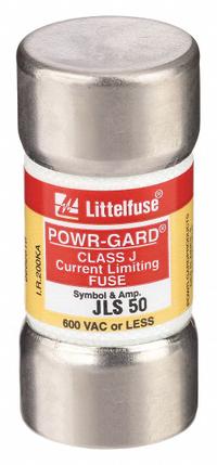 LITTELFUSE Fuse: JLS Series, Class J, Cylindrical Body, Fast-Acting, 50 A, 600 V AC, Non-Indicating (MPN JLS050). Key specifications — attr1287274: JLS; attr211200: LITTELFUSE.