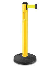 LAVI Barrier Post with Belt: Fluorescent Yellow, No Pattern, No Legend, 12 ft Belt Lg, Yellow (MPN 80-5000R/YL/FY). Key specifications — Base Material: Rubber; Belt Color: Fluorescent Yellow; Brand: LAVI; Post Material: Plastic; Post Color: Yellow; Message: No Legend.