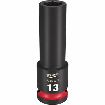 MILWAUKEE Deep Impact Socket: 1/2 in Drive Size, Metric, 13 mm Socket Size, 6-Point - 1/2" Drive Impact Sockets