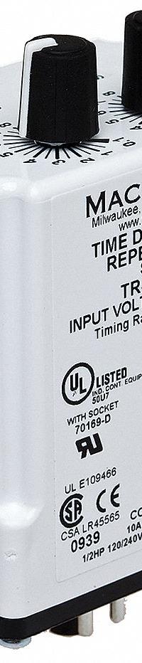 MACROMATIC Single Function Time Delay Relay: Socket Mounted, 120V AC/DC, 10 A, 8 Pins/Terminals (MPN TR-55122-10). Key specifications — Brand: MACROMATIC.