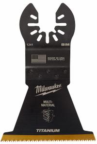 MILWAUKEE Oscillating Tool Blade: 2 1/2 in Blade Wd, 3 11/16 in Overall Lg, Flush Cutting, Bi-Metal (MPN 49-25-1241). Key specifications — attr1097473: Nail-Embedded Wood; attr1097476: MILWAUKEE; attr1097456: Flush Cutting.