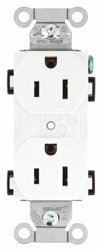 BRYANT Receptacle: Duplex, 5-15, White, 125V AC, 15 A, 2 Pole / 3 Wire (MPN BRYCBR15W)
