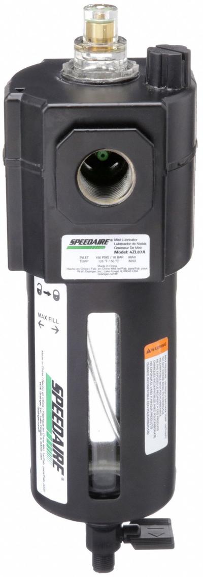 SPEEDAIRE Compressed Air Lubricator: Mist, 1/2 in NPT, 80 cfm, 150 psi Max Op Pressure - Speedaire FRL Air Lubricators