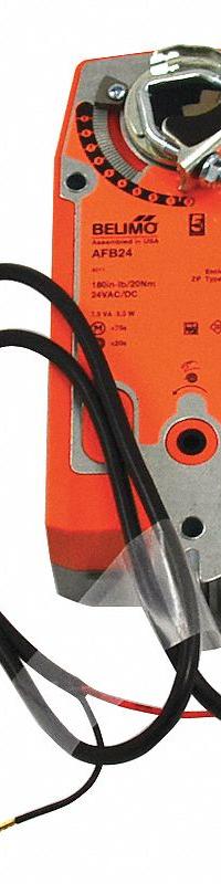 Actuator: Dampers, On/Off, Spring Return, 180 in-lb, 24V AC/DC, Hardwired, NEMA 2 / IP54 (MPN AFB24). Key specifications — Manufacturer Part Number: AFB24; Shaft Rotation: CW/CCW; Stroke Degree: 95°; Power Rating: 5W; Input Voltage: 24V AC/DC; Brand: BELIMO; For Use With Building Automation Systems: Building Automation System Compatible; Electrical Connection Type: Hardwired.