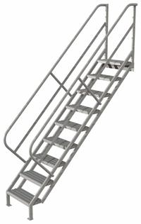 TRI-ARC Portable Stairs: 10.3 ft Overall Ht, Steel, 450 lb Load Capacity, Perforated, 9 Steps (MPN WISS109242). Key specifications — attr1050559: Gray; attr1050557: TRI-ARC.