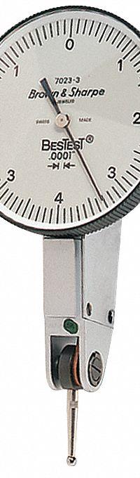 TESA BROWN & SHARPE Horizontal Dial Test Indicator: 0 in to 0.008 in, Horizontal, Inch (MPN 599-7023-3). Key specifications — attr1184166: G Clamp; attr1200917: Horizontal Dial Test Indicator; attr1184127: 599-7023-3; attr1184167: TESA BROWN & SHARPE; attr1184108: +/- 0.0001 in; attr1184144: Certificate of Accuracy and Traceability.