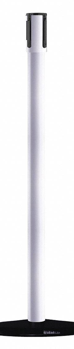 TENSABARRIER Single Belt Receiver Post: Round Flat, 38 in Post Ht, White, Stainless Steel, Flat (MPN 890B-33-32-32-RCV). Key specifications — Brand: TENSABARRIER; Post Color: White; Post Material: Stainless Steel; Base Material: Cast Iron; Base Shape: Flat.