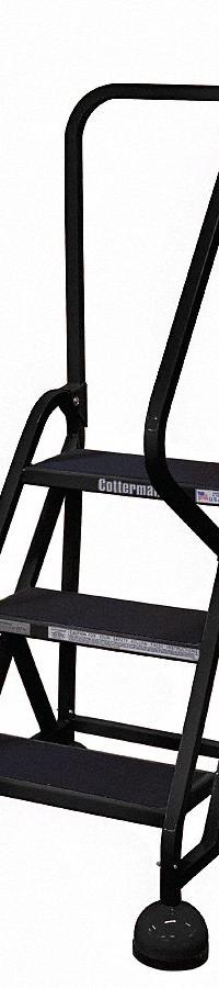 COTTERMAN Rolling Ladder: 2.3 ft Platform Ht, Partially Assembled, Steel, Wt-Actuated Auto-Lock (MPN ST-303 A2 C7 P5). Key specifications — Includes Handrails: Handrails Included; Material: Steel; Brand: COTTERMAN; Color: Black.