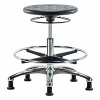 Stool: Polyurethane, Ht Range 19 1/4 in to 27 in, 13 in Seat Wd, 13 in Seat Dp, 5 Glides, 0 Casters (MPN IPMBSO-CR-CF-RG-BLK). Key specifications — Brand: APPROVED VENDOR; Foot Support: Yes; Base Material: Aluminum; ESD-Safe: Not ESD Safe; Number of Casters: 0.