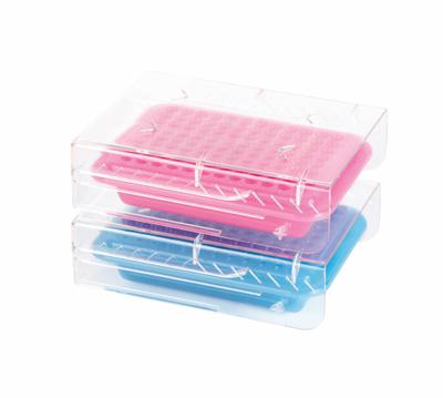HEATHROW SCIENTIFIC Tube Rack: Polycarbonate (Lid)/Polypropylene (Cooler), Blue/Pink, (96) Wells - Lab Storage Racks