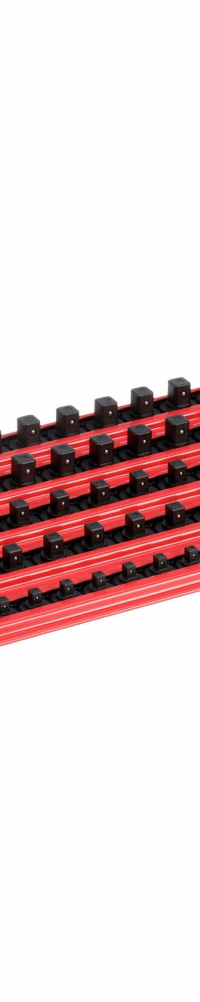 WESTWARD Socket Tray: Red, 20 in Overall Wd, 71 Posts/Slots, Steel - Socket Rails & Trays