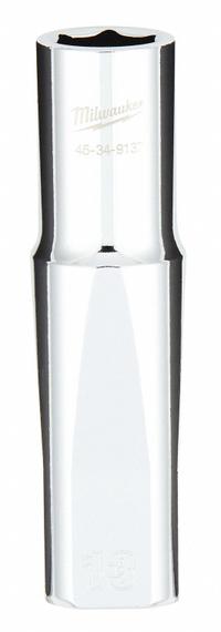 MILWAUKEE Deep Well Socket: Metric, 1/2 in Drive Size, 13 mm Socket Size, 6-Point, Deep, Chrome (MPN 45-34-9137). Key specifications — attr1204417: MILWAUKEE; attr1204392: Chrome.