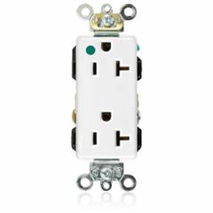 LEVITON Receptacle: Hospital Grade, Decorator Duplex, 5-20R, White, 125V AC, 20 A, 2 Pole / 3 Wire (MPN 16362-HGW)