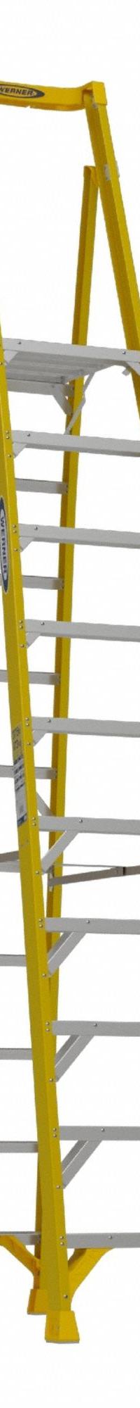 WERNER Podium Stepladder: 12 ft Ladder Size, Fiberglass, 375 lb Load Capacity, 60 lb Wt (MPN PD7310). Key specifications — Brand: WERNER; Included Features: Guard Rail.