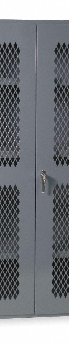DURHAM MFG Storage Cabinet: 48 in x 18 in x 72 in, 3 Adj Shelves, Swing Handle & Keyed, Frame, Gray (MPN EMDC-481872-95). Key specifications — Brand: DURHAM MFG; Body Panel Type: Ventilated; Base Type: Frame; Cabinet Color: Gray; Frame Assembled: Assembled.