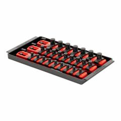 ERNST MANUFACTURING Socket Organizer: Red, 5 5/16 in Overall Wd, 25 Posts/Slots, Sockets (MPN 8550). Key specifications — attr1125333: (25) Socket Clips; attr1125346: ERNST MANUFACTURING; attr1125347: Red; attr1136588: Sockets; attr1125364: Socket Bit Tray.