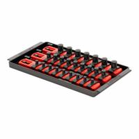 ERNST MANUFACTURING Socket Organizer: Red, 5 5/16 in Overall Wd, 25 Posts/Slots, Sockets (MPN 8550). Key specifications — attr1125333: (25) Socket Clips; attr1125346: ERNST MANUFACTURING; attr1125347: Red; attr1136588: Sockets; attr1125364: Socket Bit Tray.
