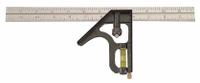 JOHNSON LEVEL Combination Square: Inch/Metric, Stainless Steel, 5 3/4 in, 12 in x 0.85 in, Cast Zinc (MPN 400EM). Key specifications — attr936159: 1/32 in; attr936166: Cast Zinc; attr936169: Scriber; attr934771: JOHNSON LEVEL; attr936157: Printed.
