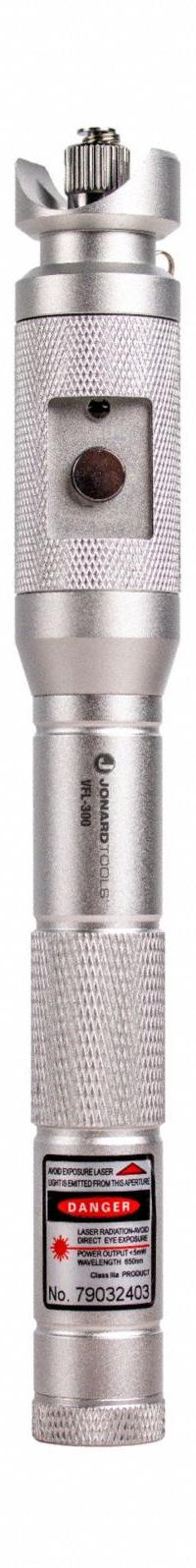 JONARD TOOLS Visual Fault Locator: Visual Fault Locator, FC/LC/SC/ST, FC to LC, CAT I, No Display (MPN VFL-300). Key specifications — Product Type: Visual Fault Locator; Includes: VFL-25125 FC to LC Adapter; Manufacturer Part Number: VFL-300; Adapters Included: FC to LC; Brand: JONARD TOOLS; Features: Maximum 10 km Range with a Universal 2.5 mm Connector; _Model Features: 5 km/3.1 mile Range; _Fiber Mode Supported: Single & Multi-Mode.