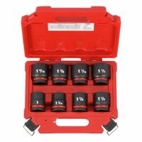 MILWAUKEE Impact Socket Set: 3/4 in Drive Size, Small Set (0-50 pieces) Set Size, 8 Pieces, 0, SAE (MPN 49-66-7017). Key specifications — attr1204251: MILWAUKEE; attr1215453: 3/4 in; attr1215454: 1 in to 1-1/2 in; attr1224229: Friction.