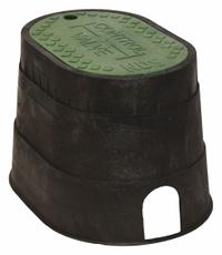 NDS Valve Box: Polyolefin, Oval, 9 3/4 in Overall Ht, 11 in Overall Wd, 12 in Overall Lg (MPN M2-SG). Key specifications — Brand: NDS; Material: Polyolefin; Color: Black/Green.
