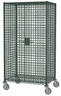 METRO Security Cart: 900 lb, 36 in L x 24 in W Self, 41 in L x 28 in W x 69 in H Overall Dim, Green (MPN SEC53VK3). Key specifications — Shelf Type: Adjustable; Caster Brake Type: Face Contact Brake; Brand: METRO; Caster/Wheel Configuration: (2) Swivel; Shelves Included: None.