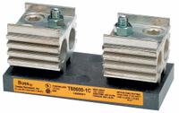 BUSSMANN Fuse Block: Open Block Design, 1 Pole, 600 V AC, Box Lug, Non-Indicating (MPN T60600-1C). Key specifications — Brand: BUSSMANN.