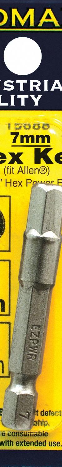 EAZYPOWER Driver Bit: Power Bit, Metric, Hex Head, 7 mm Bit Industry Size, Std, 2 in Overall Lg, Hex (MPN 35688/B). Key specifications — attr1119808: 7 mm; attr1119811: S2 Steel; attr1119815: Hex; attr1119817: Standard; attr1119818: EAZYPOWER; attr1119810: Impact Rated.