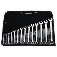 WRIGHT Wrench Set: Steel, Satin, 14 Tools, 14 Range of Head Sizes, 15° Head Offset Angle, Std (MPN 714). Key specifications — attr309520: Satin; attr309519: Steel; attr309509: 14; attr324929: WRIGHT; attr309512: Tool Roll; attr309522: No; attr309533: Yes.