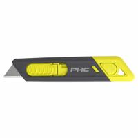 PACIFIC HANDY CUTTER, INC Safety Knife: 6 in Overall Lg, Textured, 1 1/4 in Overall Wd, Metal (MPN E13205-9). Key specifications — attr307884: Slide Release Button; attr307885: Carbon Steel Rounded Tip; attr307882: Green; attr307878: Textured; attr307881: Metal; attr324892: PACIFIC HANDY CUTTER, INC.