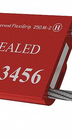 UNIVERSEAL Cable Seals: Red, Steel, 12 in Cable Lg, 3/32 in Cable Dia, Sequential, 50 PK (MPN F250M-2 RED50). Key specifications — Brand: UNIVERSEAL; Marking Color: White; Marking Included: Numbers and Barcode; Marking Message: Sealed; Marking Numbering: Sequential.