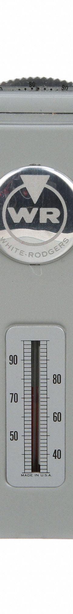 EMERSON Line Volt Mechanical Tstat: Heat Only, On, 55° to 85°F, Exposed Dial, 120 to 240V AC, 1H (MPN 01 52 009S1). Key specifications — Application: Heat Only; Key Features: Dustproof Case; System Settings: On; Switch Type/Action: SPST, Open on Rise; Temperature Control Range: 55° to 85°F; Stages: 1H; Voltage: 120 to 240V AC; Brand: EMERSON.