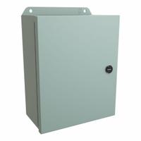 HAMMOND Electrical Enclosure: Steel, 10 in x 8 in x 4 in, NEMA 12/13/3R/4, w/Panel, Solid Cover (MPN EJ1084). Key specifications — Closure Method: Latches; Brand: HAMMOND; Knockouts: Not Included.